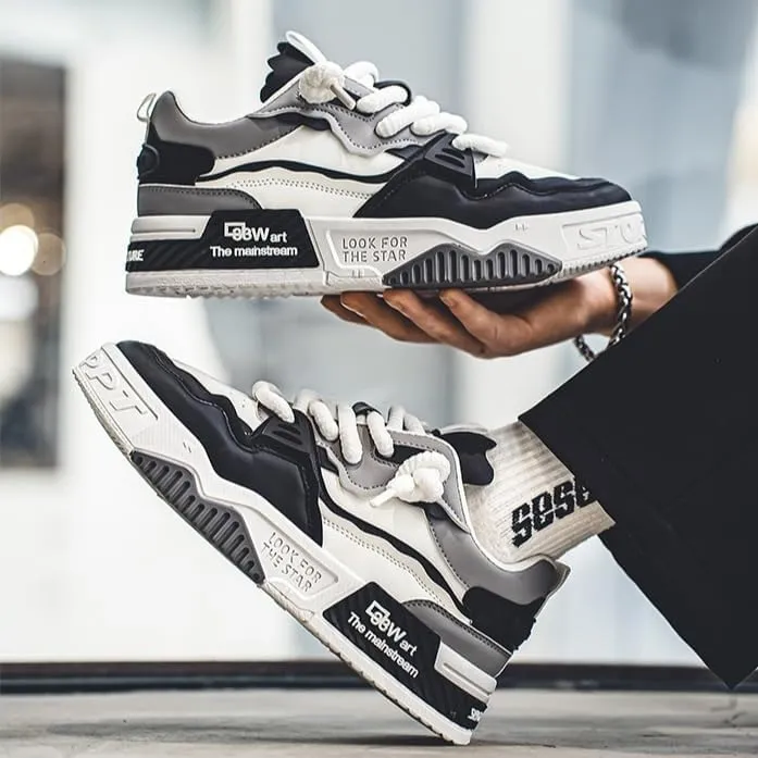 Big Size Men's Fashion Streetwear Thick-Soled Skateboarding Sneakers - Comfortable Non-Slip Durable Lace-Up Design - Ideal for Outdoor Activities