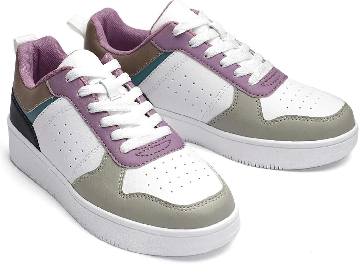 Bigwow Fashion Women's Sneakers Faux PU Leather Lace-Up Platform Low Top Sneaker Comfy Non-Slip Spring Casual Walking Shoes