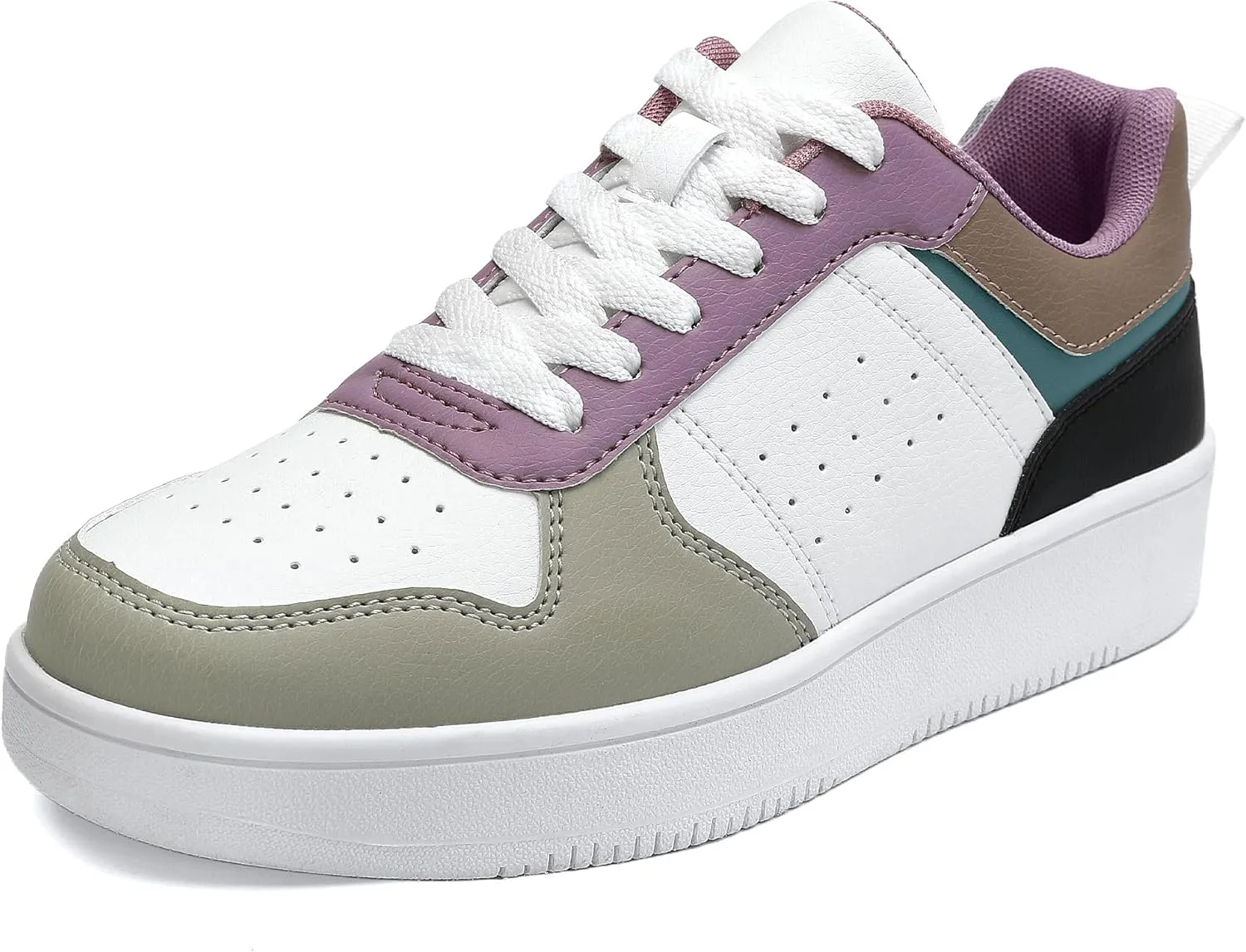 Bigwow Fashion Women's Sneakers Faux PU Leather Lace-Up Platform Low Top Sneaker Comfy Non-Slip Spring Casual Walking Shoes