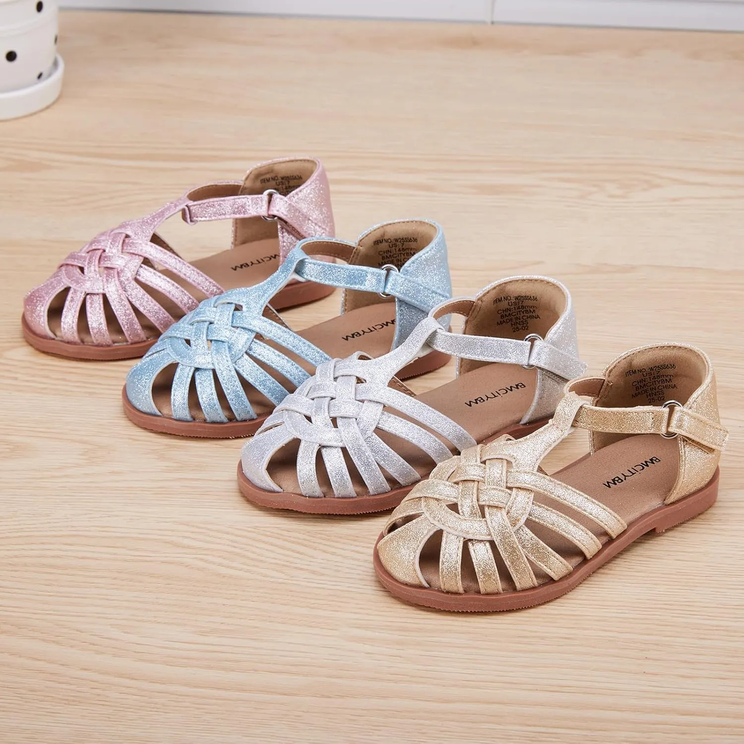 BMCiTYBM Toddler Girls Sandals Closed Toe Princess Flat Shoes Summer Glitter Dressy Sandals