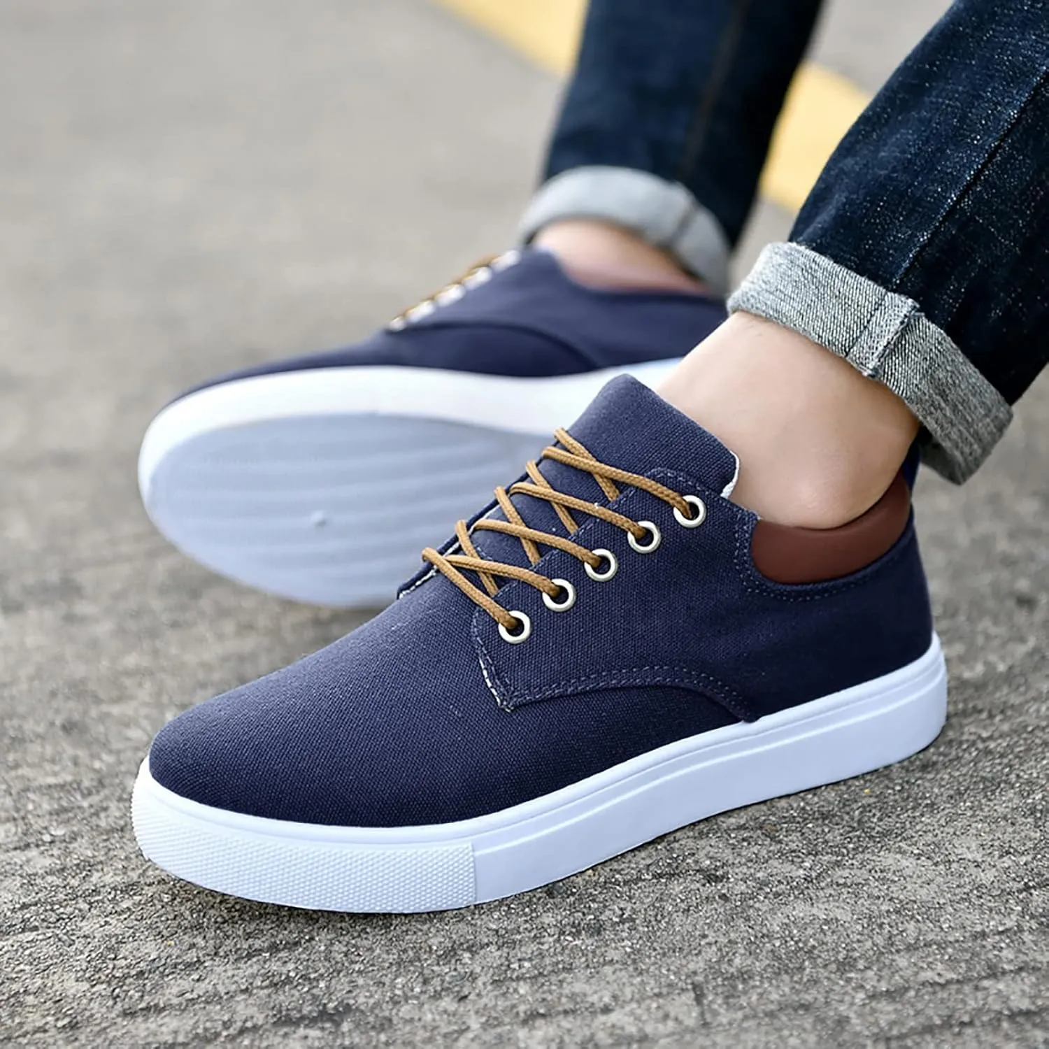 BORAMAX Men's Black Low Top Shoes Canvas Sneaker with Soft Insole Causal Dress Shoes for Men Comfortable Walking Shoes