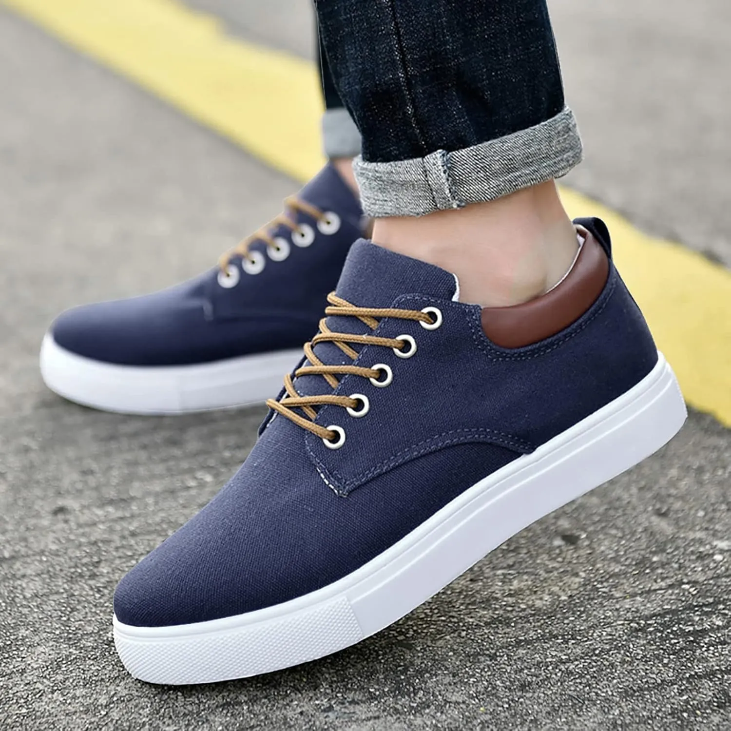 BORAMAX Men's Black Low Top Shoes Canvas Sneaker with Soft Insole Causal Dress Shoes for Men Comfortable Walking Shoes