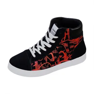 BORAMAX Mens Walking Shoes Slip On High Tops Graffiti Flat Sneaker Men's High Top Non Slip Canvas Tennis Shoes