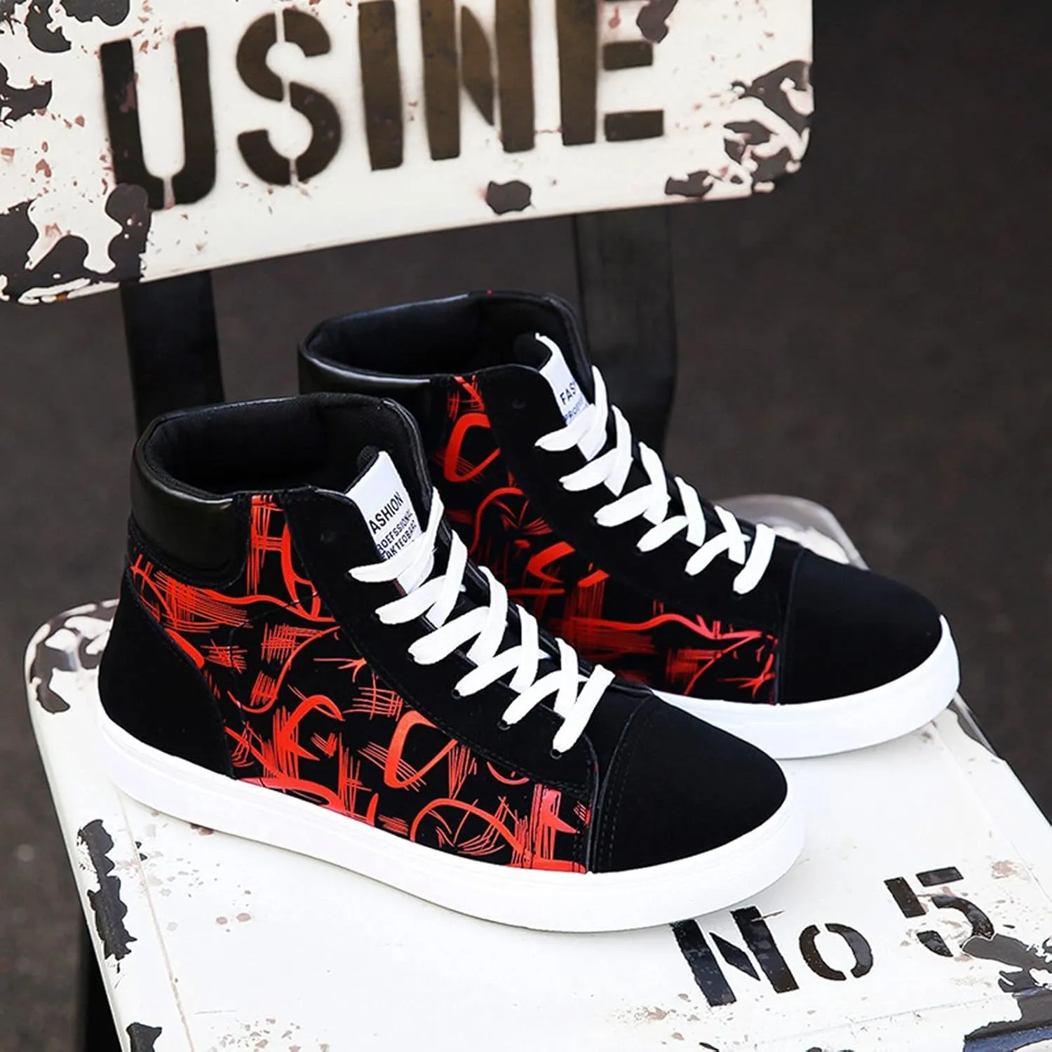 BORAMAX Mens Walking Shoes Slip On High Tops Graffiti Flat Sneaker Men's High Top Non Slip Canvas Tennis Shoes
