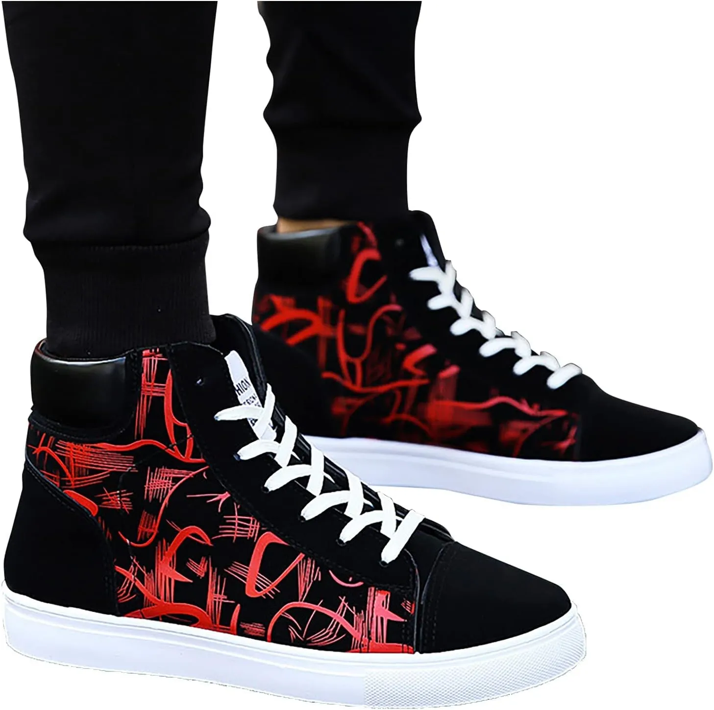 BORAMAX Mens Walking Shoes Slip On High Tops Graffiti Flat Sneaker Men's High Top Non Slip Canvas Tennis Shoes