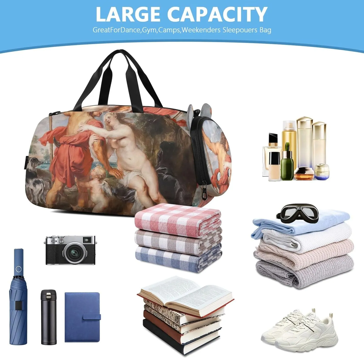 Boys Carry on Duffel Bag Weekend Duffel Overnight Girls Duffle Bags for Travel Gym Kids Luggage Rubens Painting Venus Adonis Prints