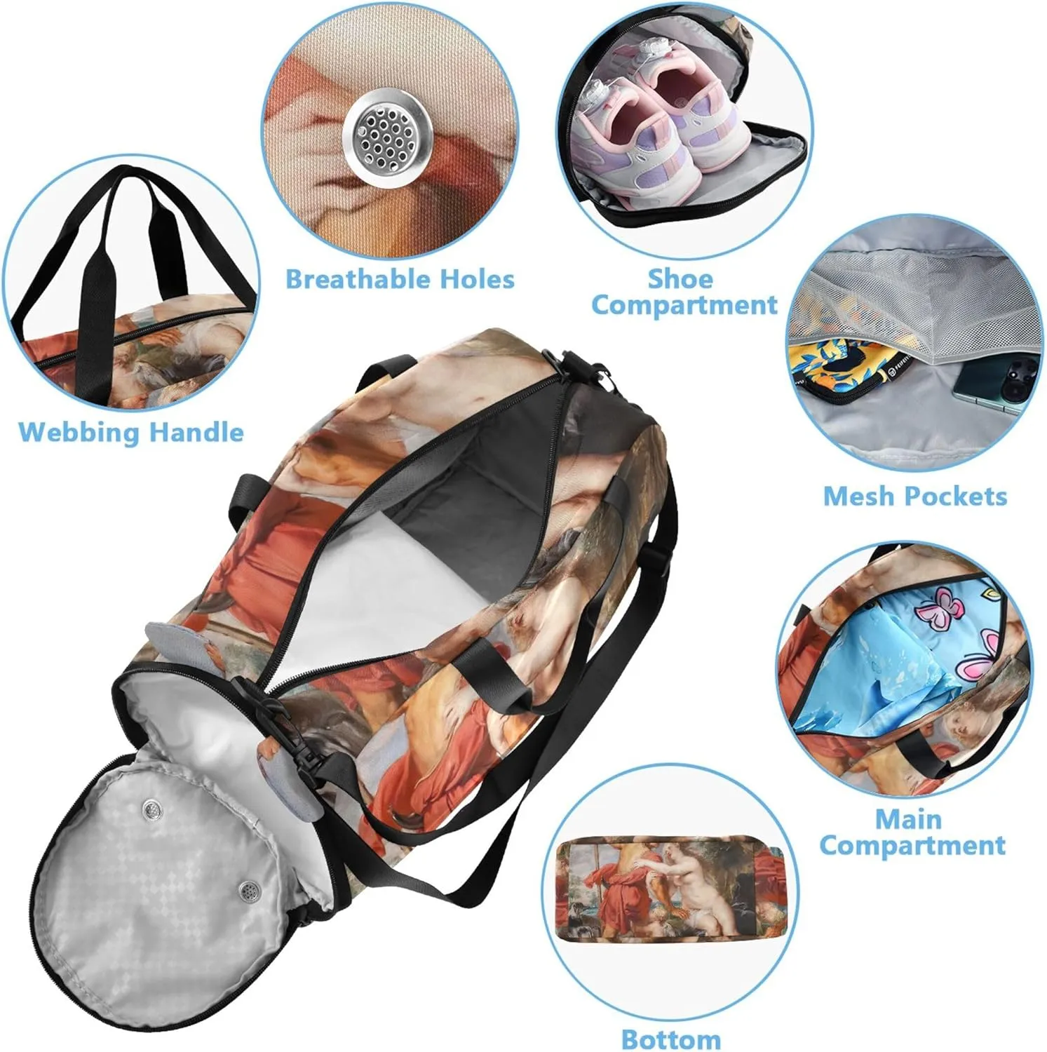 Boys Carry on Duffel Bag Weekend Duffel Overnight Girls Duffle Bags for Travel Gym Kids Luggage Rubens Painting Venus Adonis Prints