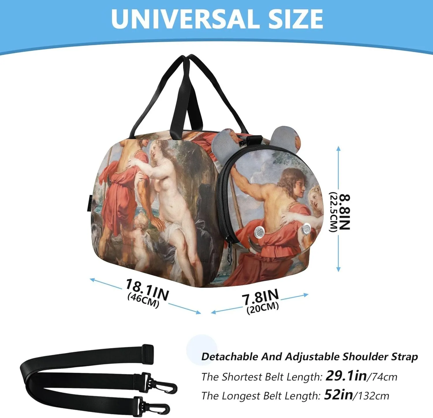 Boys Carry on Duffel Bag Weekend Duffel Overnight Girls Duffle Bags for Travel Gym Kids Luggage Rubens Painting Venus Adonis Prints