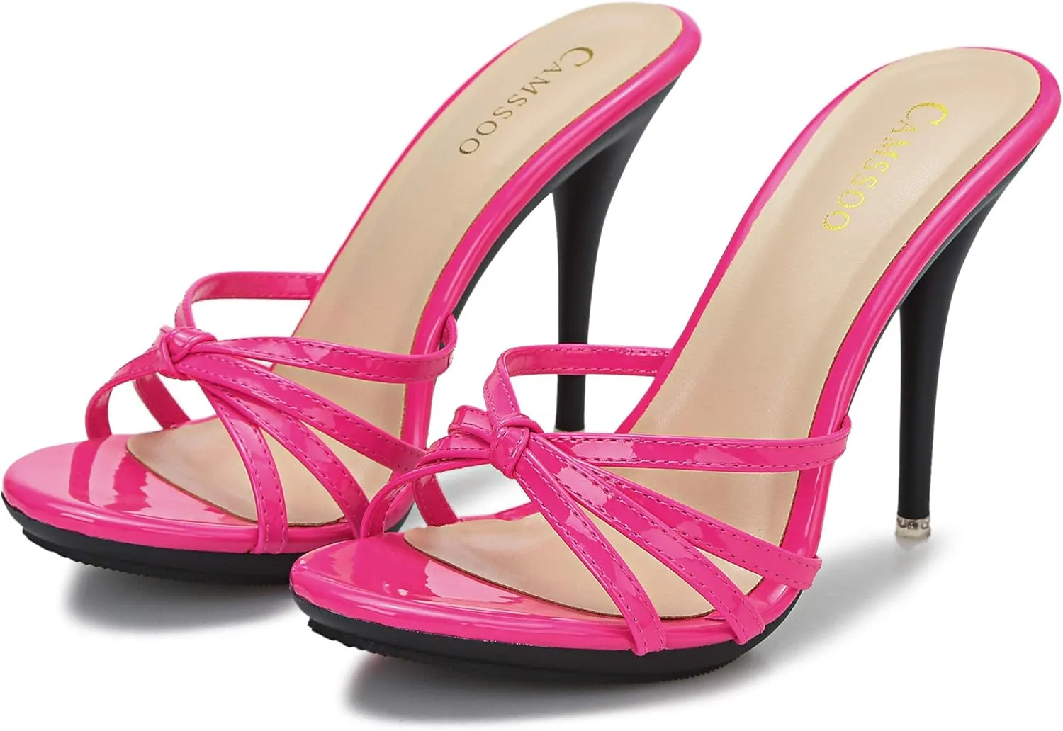 CAMSSOO Women's Strappy Heeled Sandals Stiletto Mules Open Toe Platform High Heels Slip on Sandals