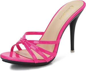 CAMSSOO Women's Strappy Heeled Sandals Stiletto Mules Open Toe Platform High Heels Slip on Sandals
