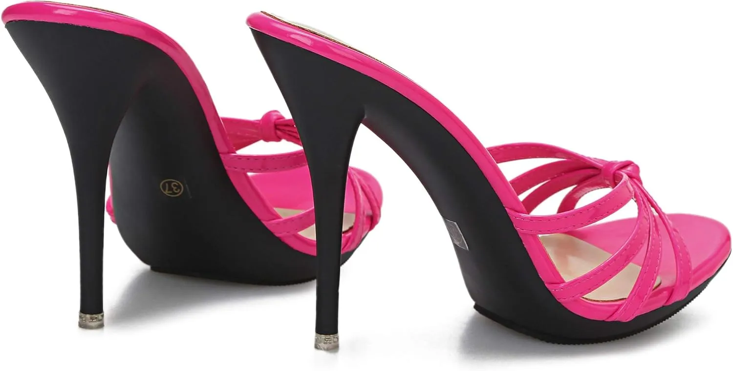 CAMSSOO Women's Strappy Heeled Sandals Stiletto Mules Open Toe Platform High Heels Slip on Sandals