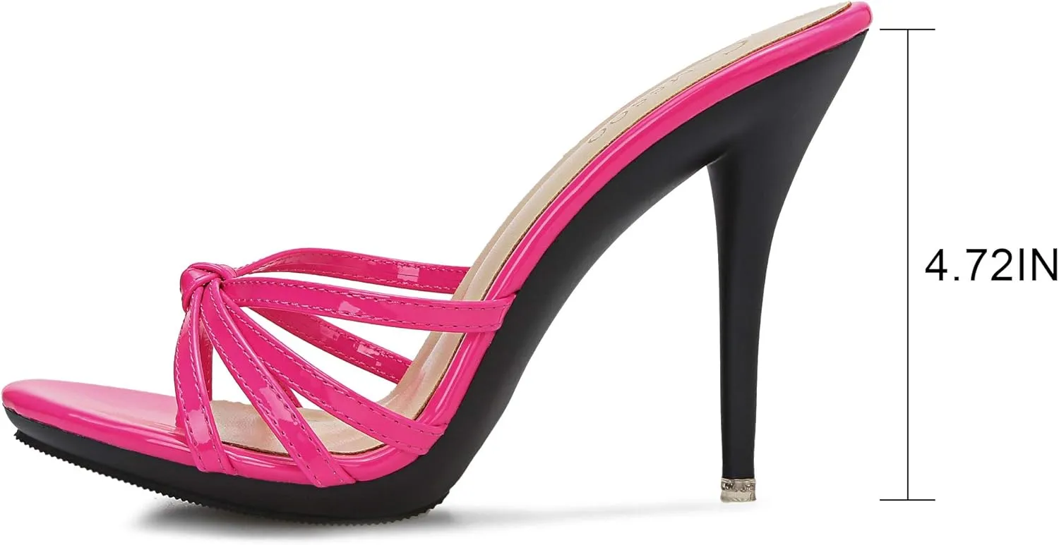 CAMSSOO Women's Strappy Heeled Sandals Stiletto Mules Open Toe Platform High Heels Slip on Sandals
