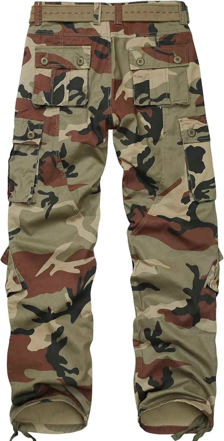 Cargo Pants for Men, Camo Pants Relaxed Fit Utility Hiking Pants, Ripstop Work Pants with 8 Pockets