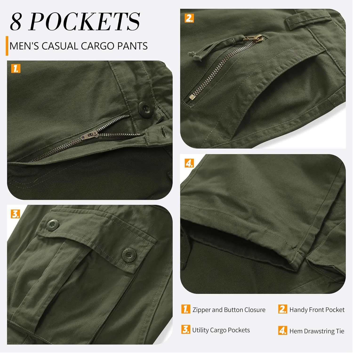 Cargo Pants for Men, Camo Pants Relaxed Fit Utility Hiking Pants, Ripstop Work Pants with 8 Pockets