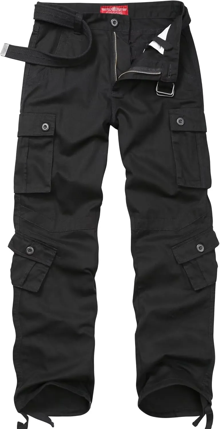 Cargo Pants for Men, Camo Pants Relaxed Fit Utility Hiking Pants, Ripstop Work Pants with 8 Pockets