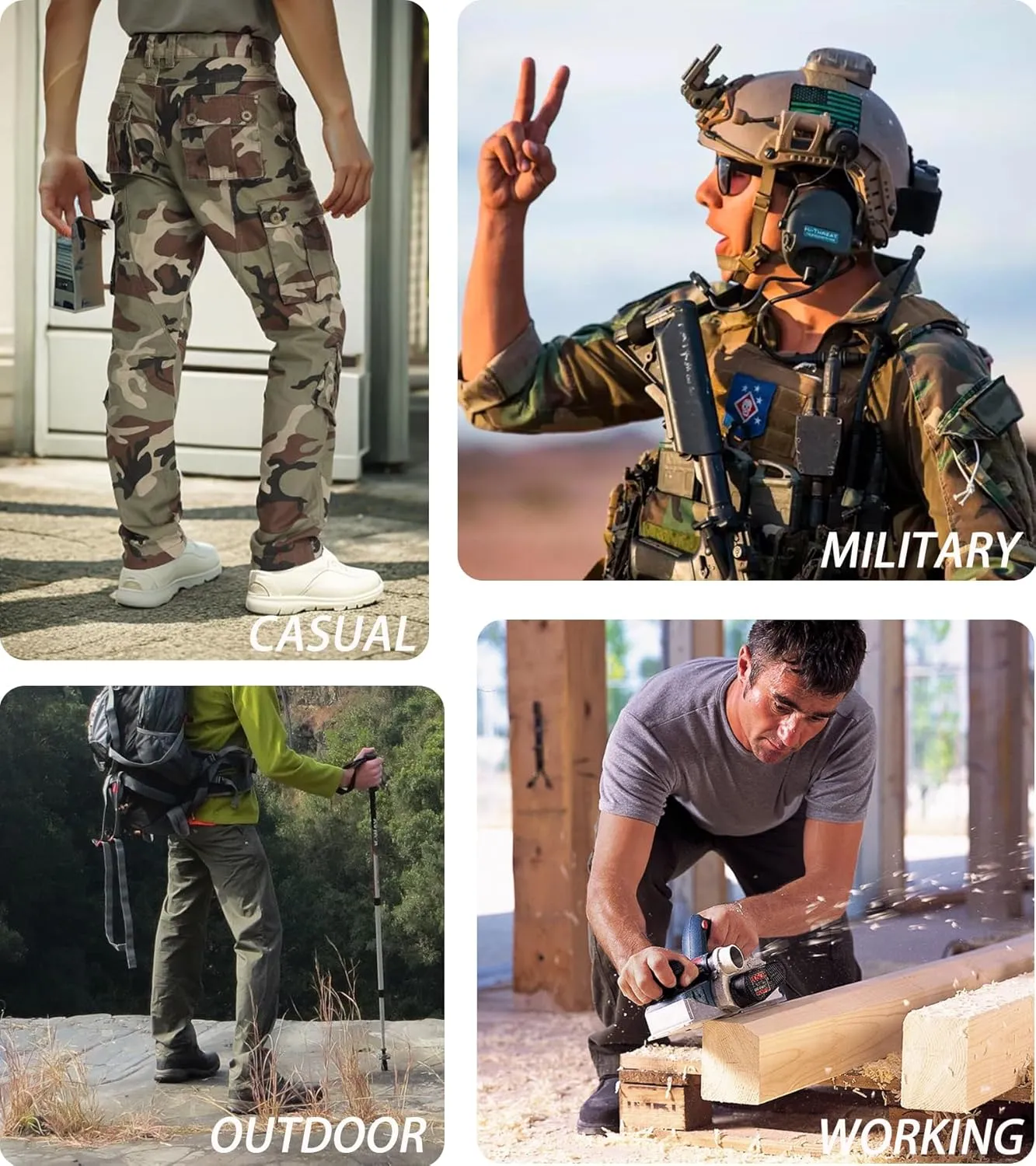 Cargo Pants for Men, Camo Pants Relaxed Fit Utility Hiking Pants, Ripstop Work Pants with 8 Pockets