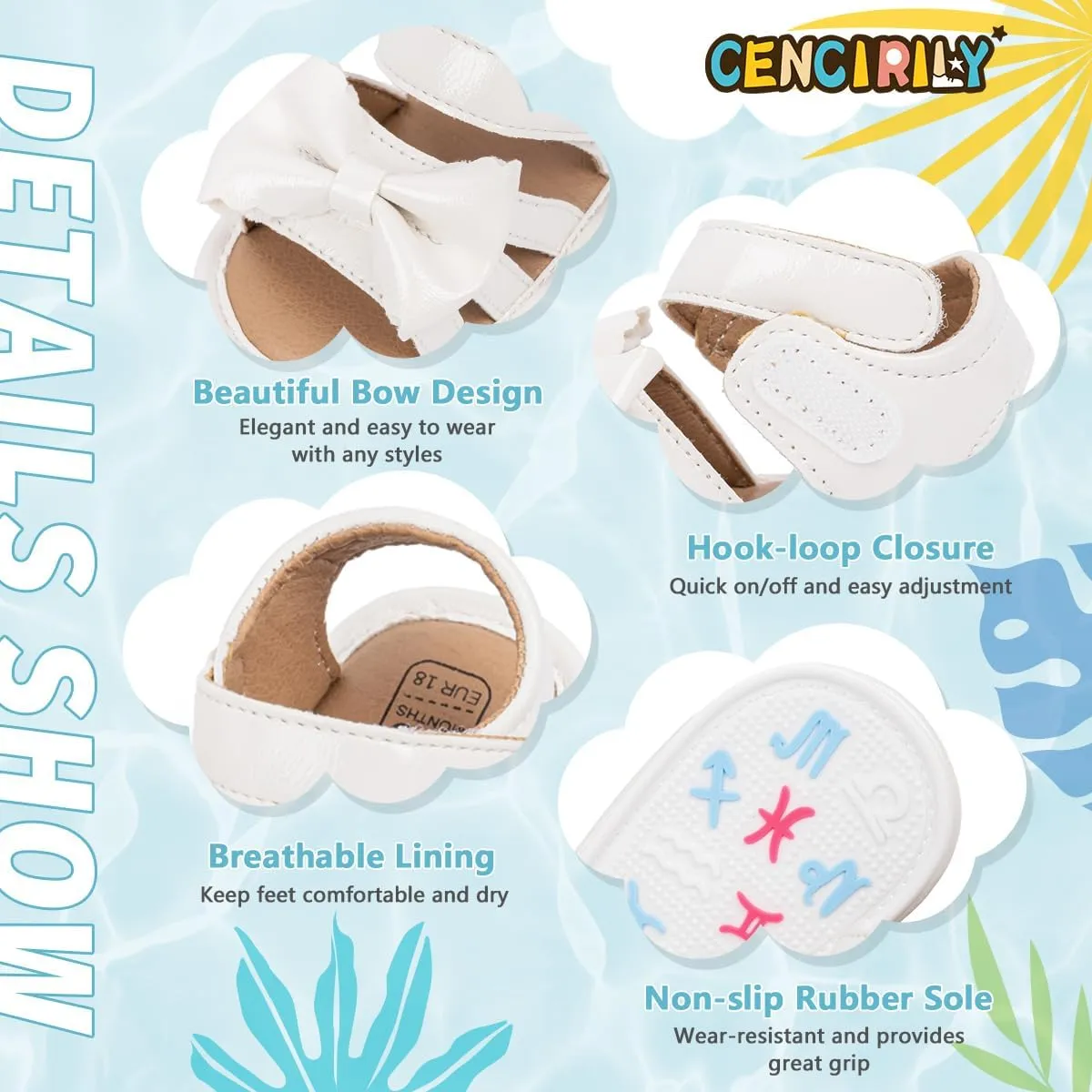 CENCIRILY Infant Baby Girls Boys Sandals Summer Beach Outdoor Bowknot Soft Rubber Sole Toddler Princess Dress Flats Walking Shoes