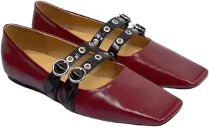 Chic and Elegant Square - Toe Slip on Flats for Women with Double - Buckle Rivet Design Comfortable Casual Dressy Shoes