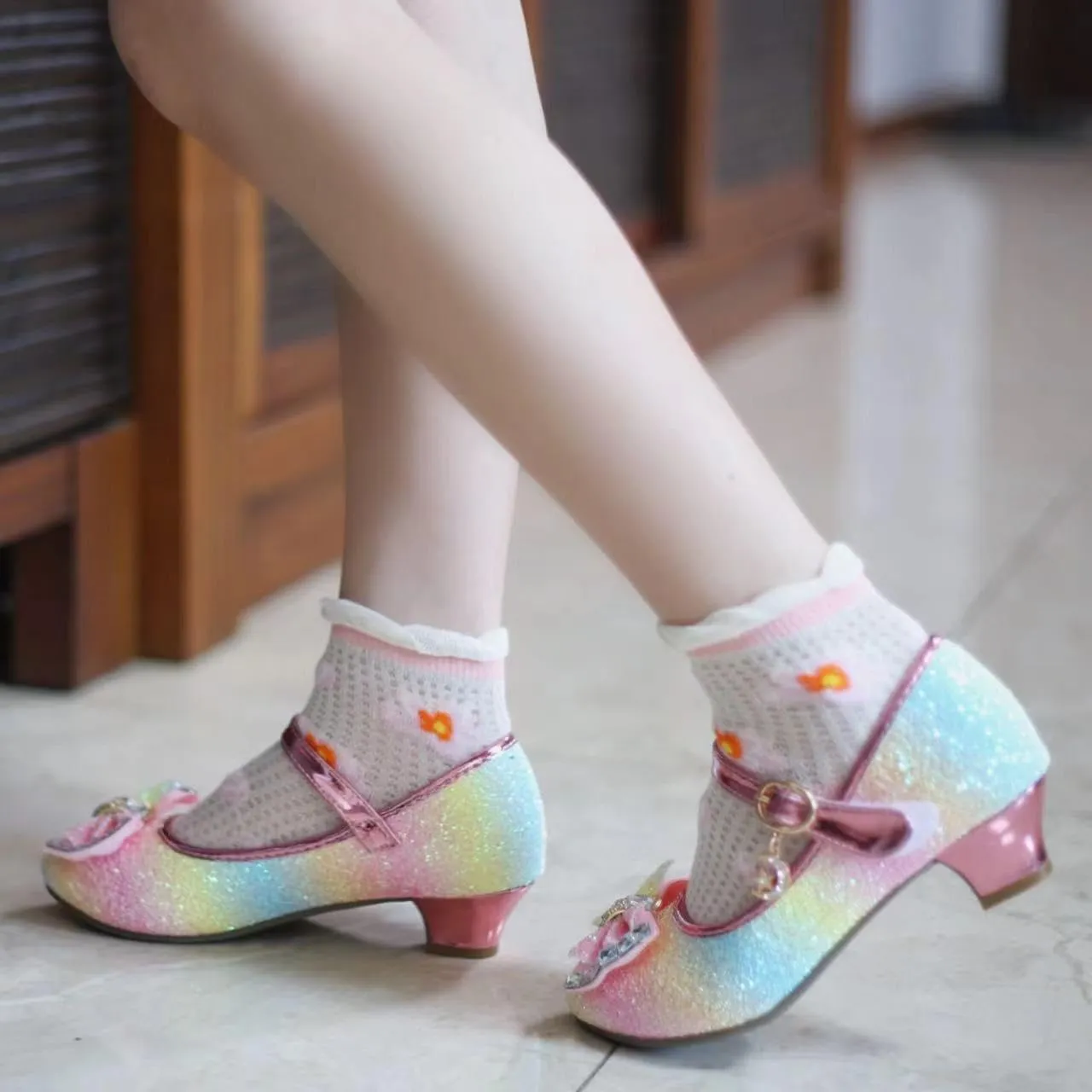Children's Girl Mary Jane Bright Shoes Low Heel Princess Flower Wedding Birthday Party Dress Low Heel Flats