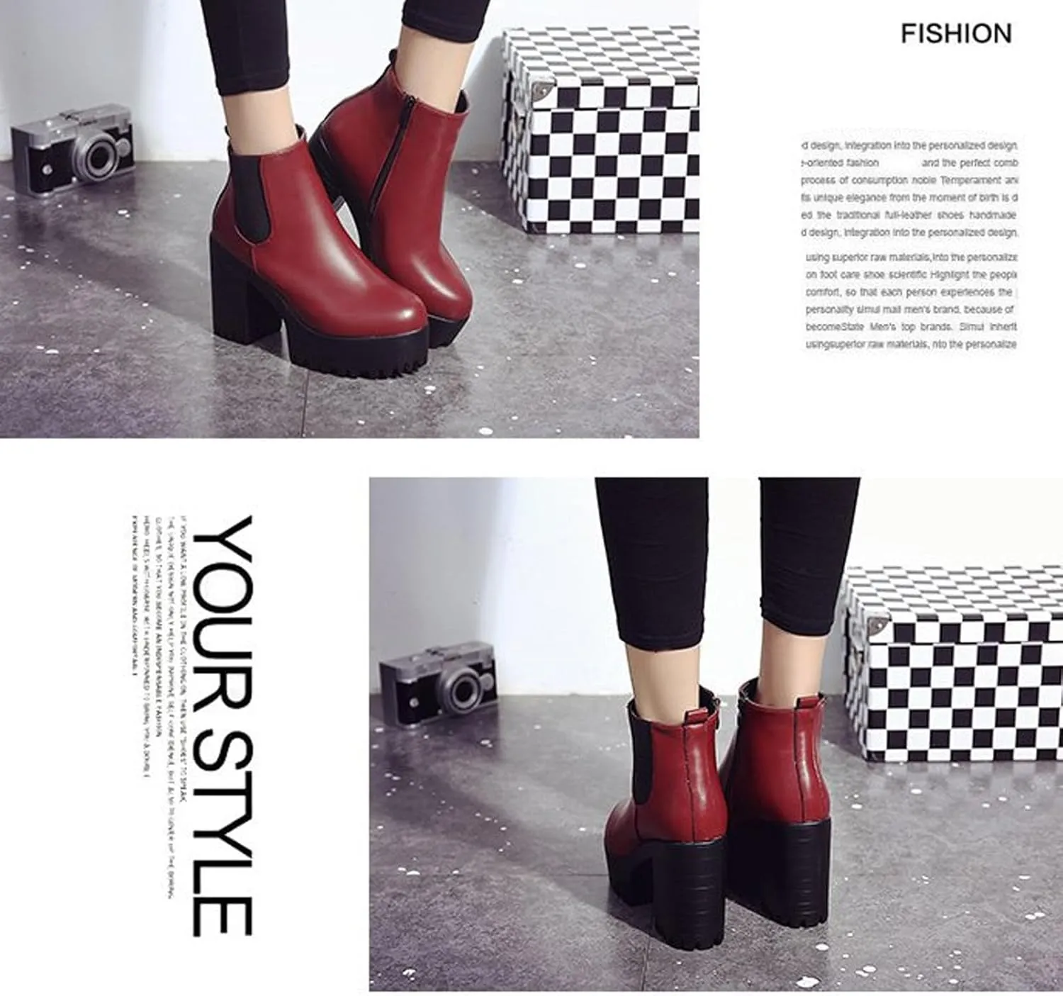 Chunky Block Chelsea Booties Trendy Winter High Block Heel Platform Ankle Boots Side Zipper Slip on Lug Sole Boots