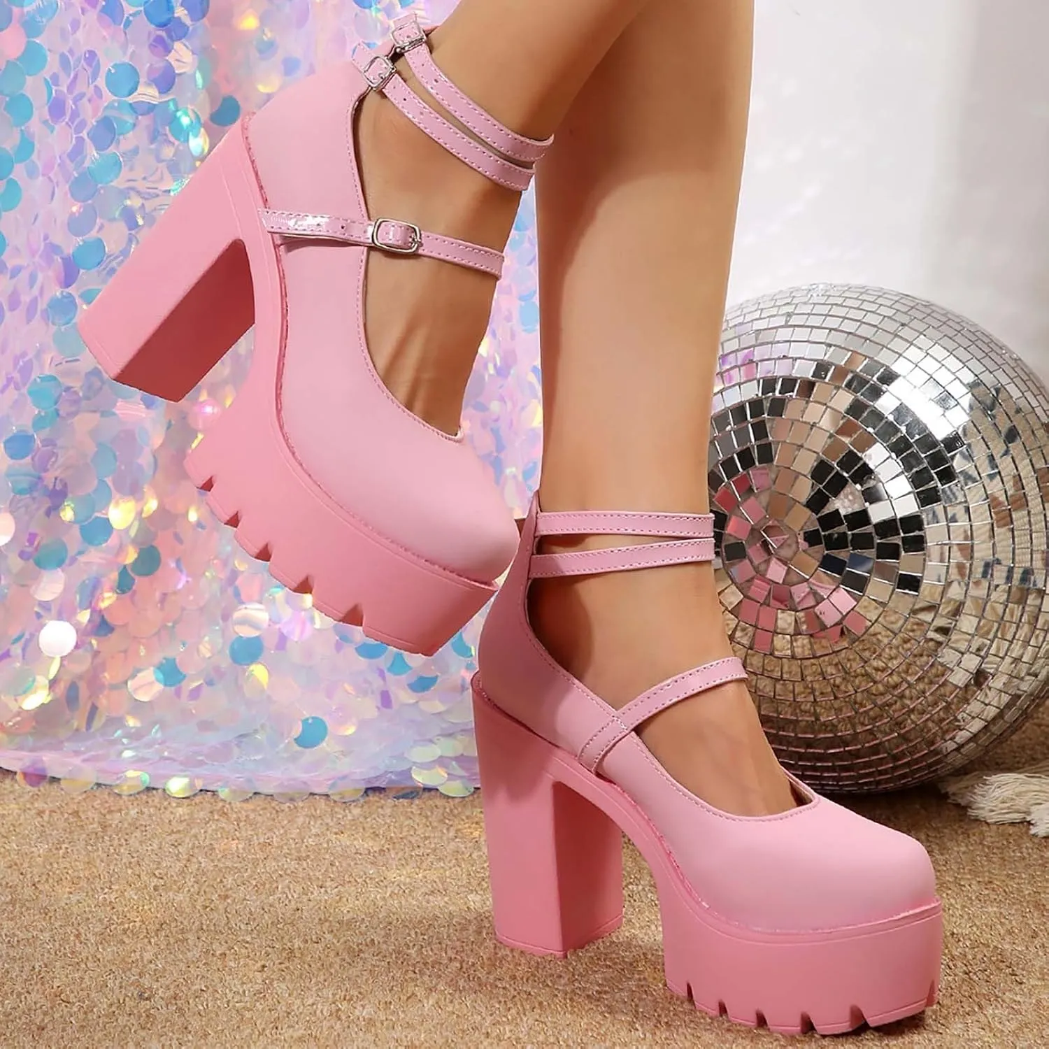 Chunky Platform Sandals For Women Casual Double Band Block Heel Wedge With Buckle Ankle Strap Shoes Wedge Wide Feet