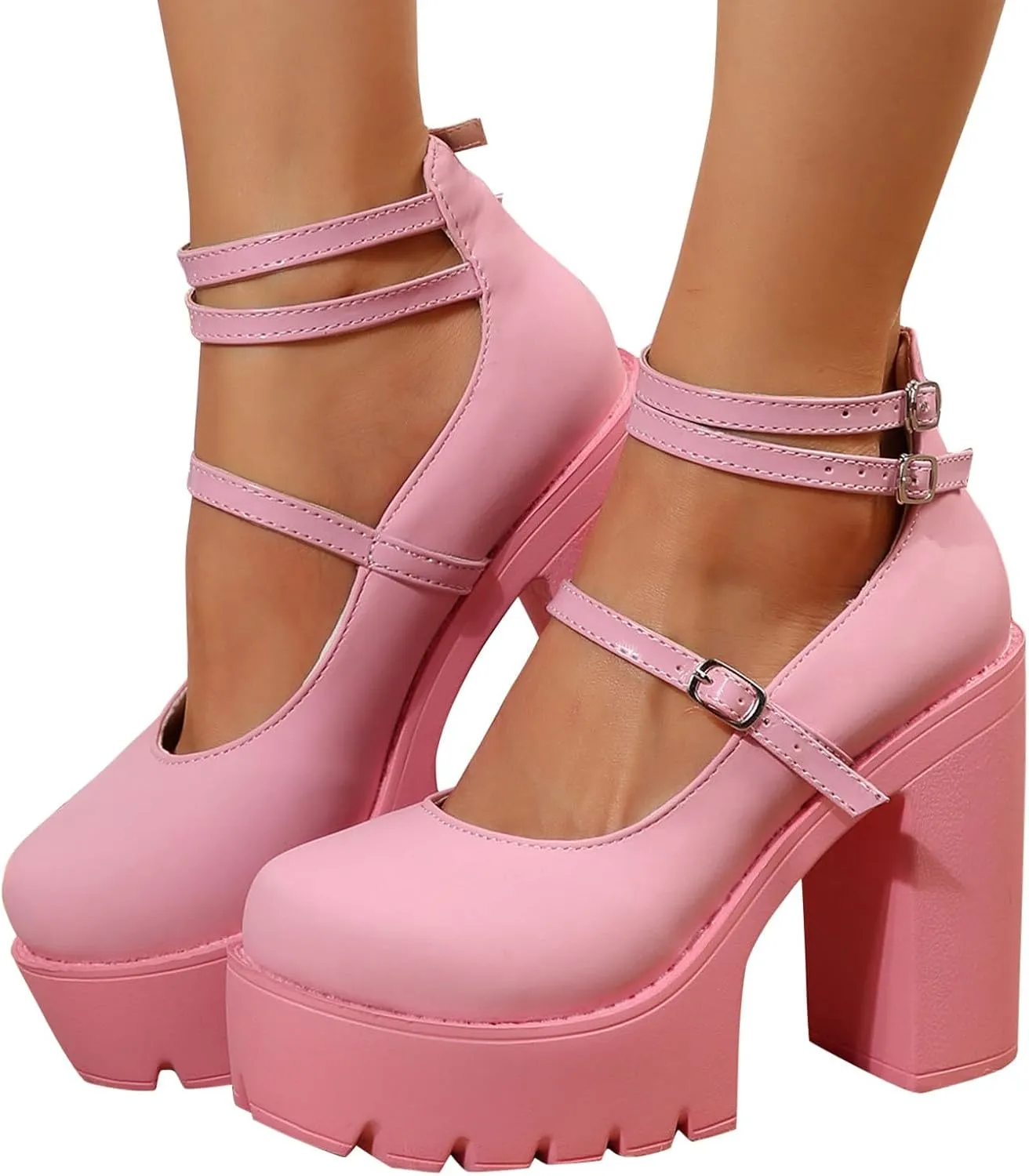Chunky Platform Sandals For Women Casual Double Band Block Heel Wedge With Buckle Ankle Strap Shoes Wedge Wide Feet