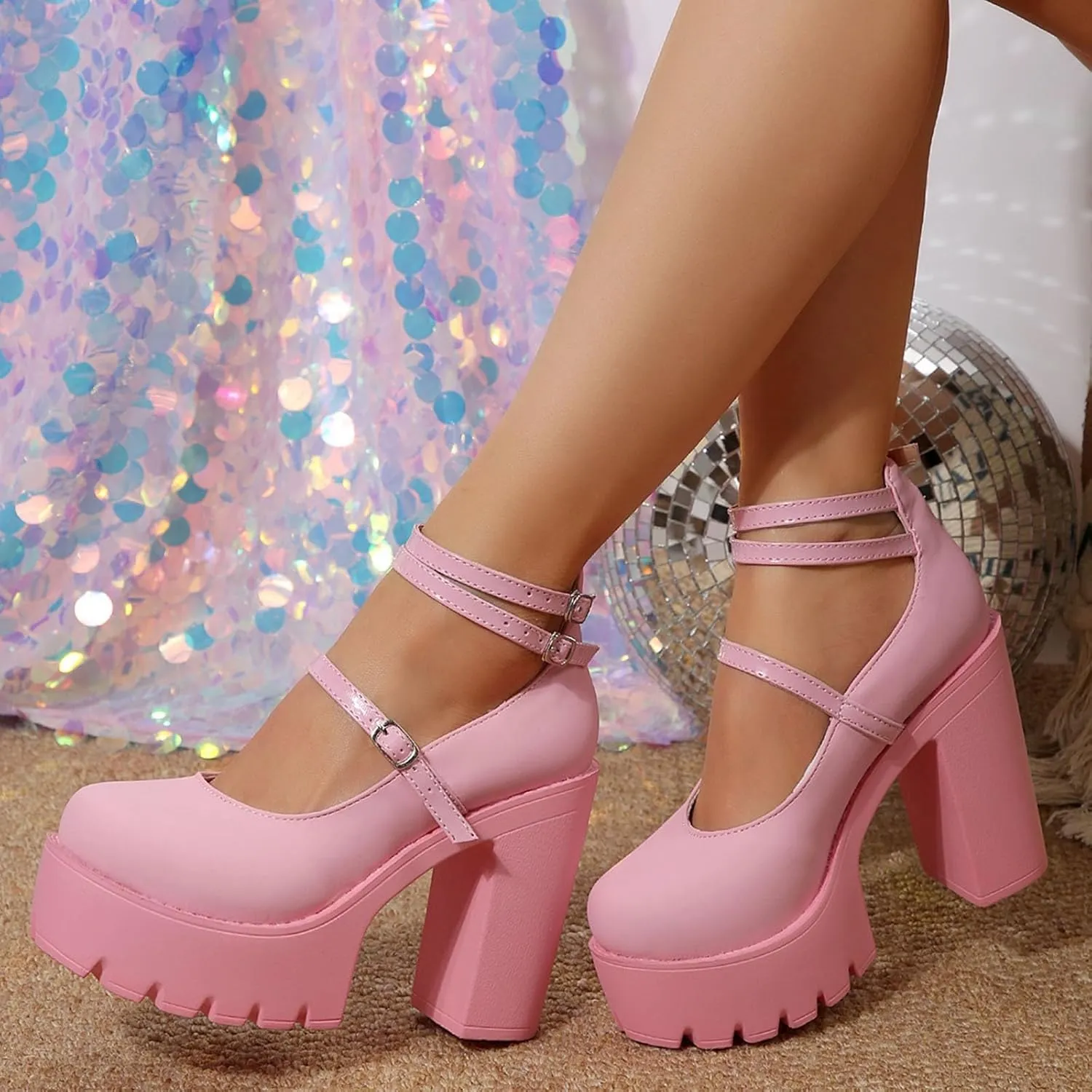 Chunky Platform Sandals For Women Casual Double Band Block Heel Wedge With Buckle Ankle Strap Shoes Wedge Wide Feet