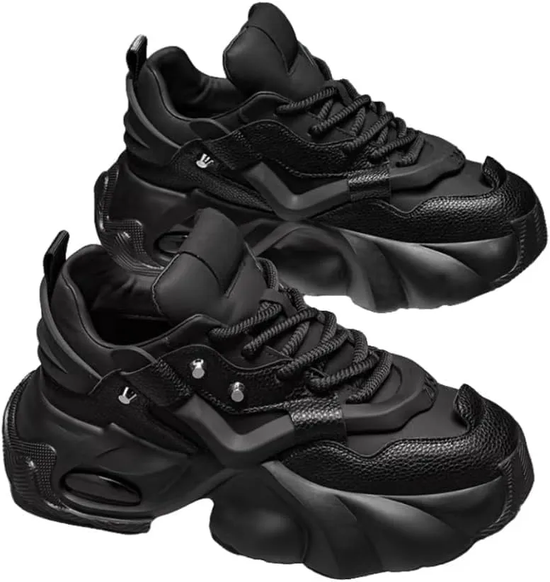 Chunky Sneakers for Man, 2024 Men's Fashion Sneakers - Durable, Platform, high-top Casual Shoes Durable Thick Sole Lace-Up Casual Shoes for Outdoor & Everyday Wear
