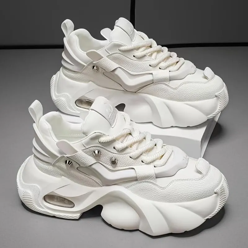 Chunky Sneakers for Man, 2024 Men's Fashion Sneakers - Durable, Platform, high-top Casual Shoes Durable Thick Sole Lace-Up Casual Shoes for Outdoor & Everyday Wear