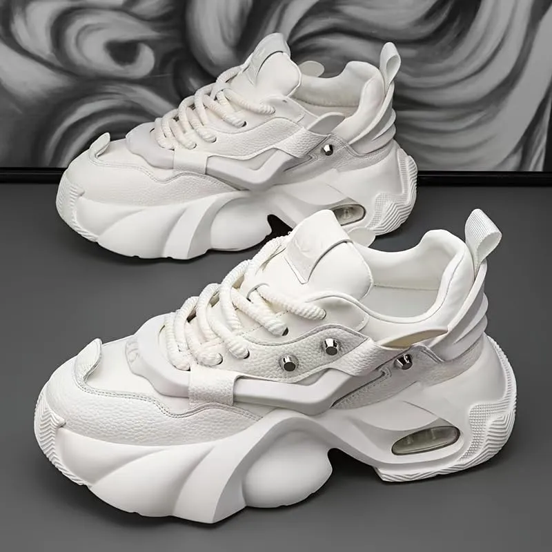 Chunky Sneakers for Man, 2024 Men's Fashion Sneakers - Durable, Platform, high-top Casual Shoes Durable Thick Sole Lace-Up Casual Shoes for Outdoor & Everyday Wear