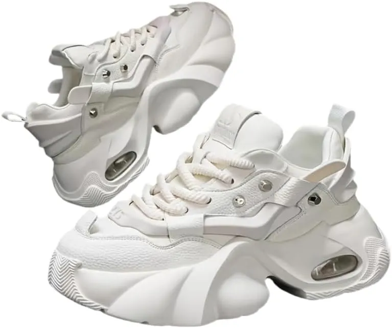 Chunky Sneakers for Man, 2024 Men's Fashion Sneakers - Durable, Platform, high-top Casual Shoes Durable Thick Sole Lace-Up Casual Shoes for Outdoor & Everyday Wear