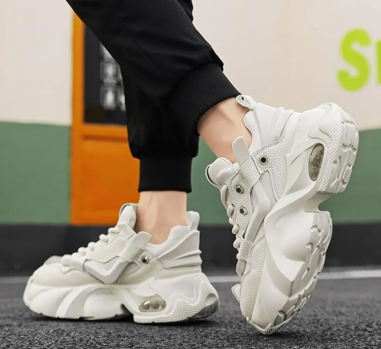 Chunky Sneakers for Man, 2024 Men's Fashion Sneakers - Durable, Platform, high-top Casual Shoes Durable Thick Sole Lace-Up Casual Shoes for Outdoor & Everyday Wear