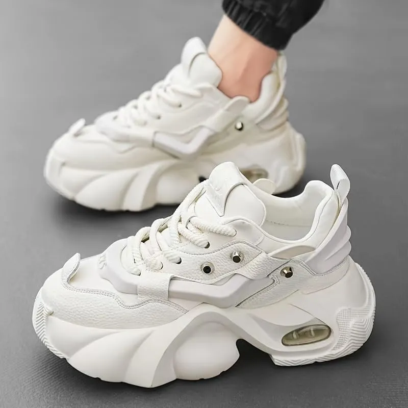 Chunky Sneakers for Man, 2024 Men's Fashion Sneakers - Durable, Platform, high-top Casual Shoes Durable Thick Sole Lace-Up Casual Shoes for Outdoor & Everyday Wear