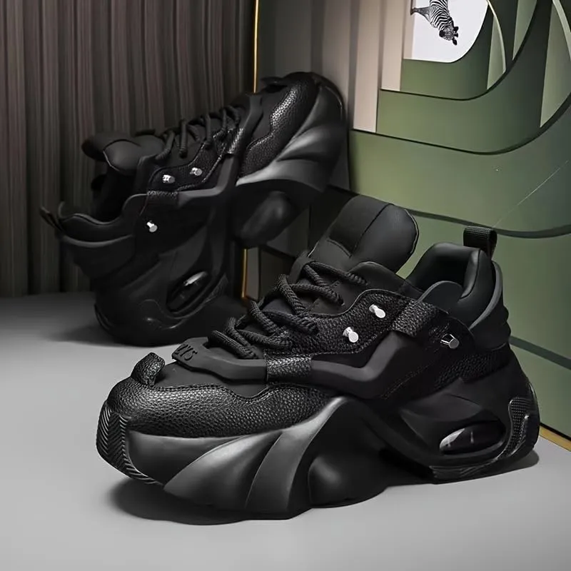 Chunky Sneakers for Man, 2024 Men's Fashion Sneakers - Durable, Platform, high-top Casual Shoes Durable Thick Sole Lace-Up Casual Shoes for Outdoor & Everyday Wear
