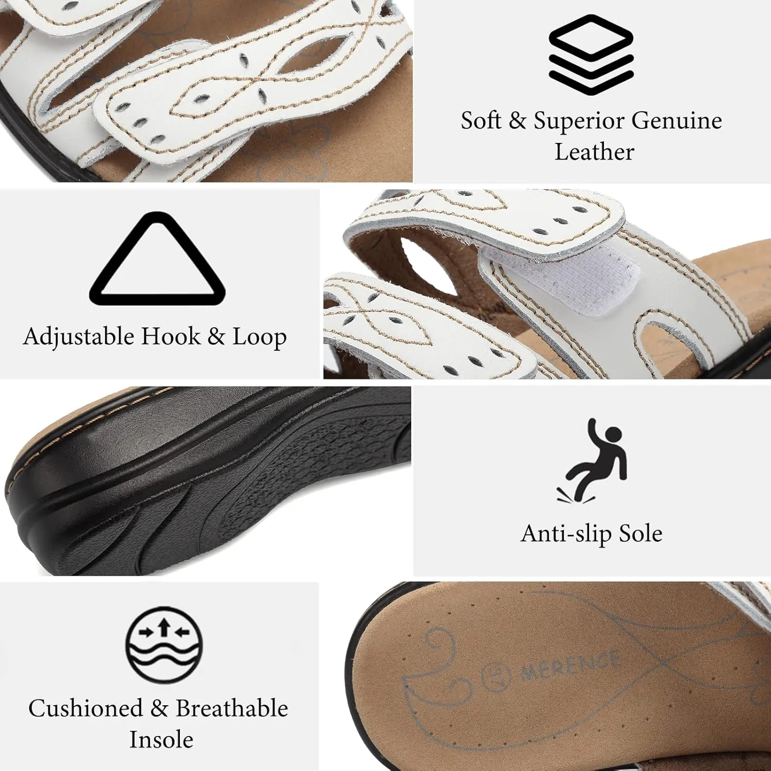 CIOR Women's Classic Leather Sandals, Black, Flat, Open Toe, Arch Support, Adjustable Strap, Casual, Water Resistant, Perfect for Beach, Street, Shopping, Dating, Vacation, Pool, Party