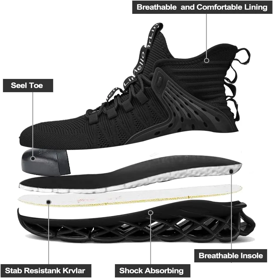 CLOAKA Steel Toe Shoes for Men Women Breathable Safety Shoes Puncture Proof Comfortable Utility Mens Womens Non Slip Work Shoes for Industrial Construction Fashion High Top Sneakers