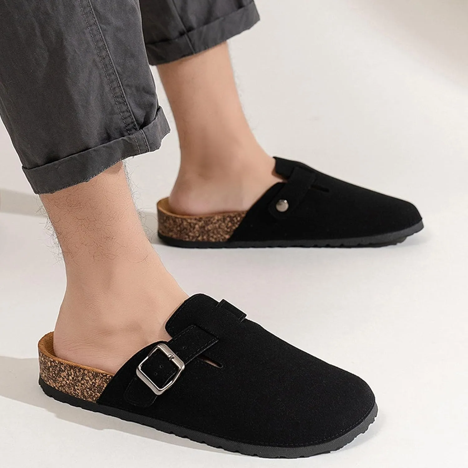 Clogs for Women Platform Suede Soft Clogs Classic Cork Clog Antislip Slippers Waterproof Mules House Sandals Buckle