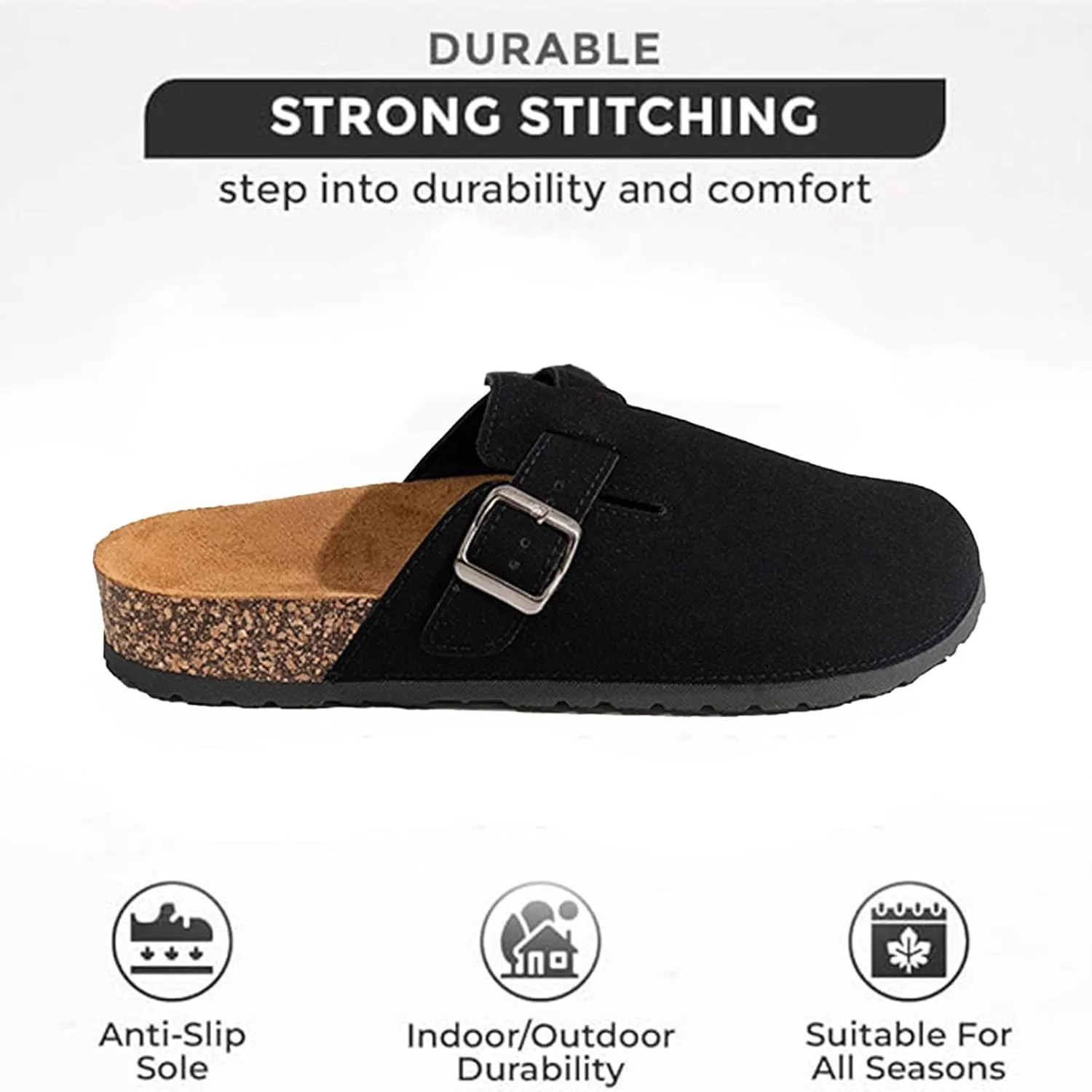 Clogs for Women Platform Suede Soft Clogs Classic Cork Clog Antislip Slippers Waterproof Mules House Sandals Buckle