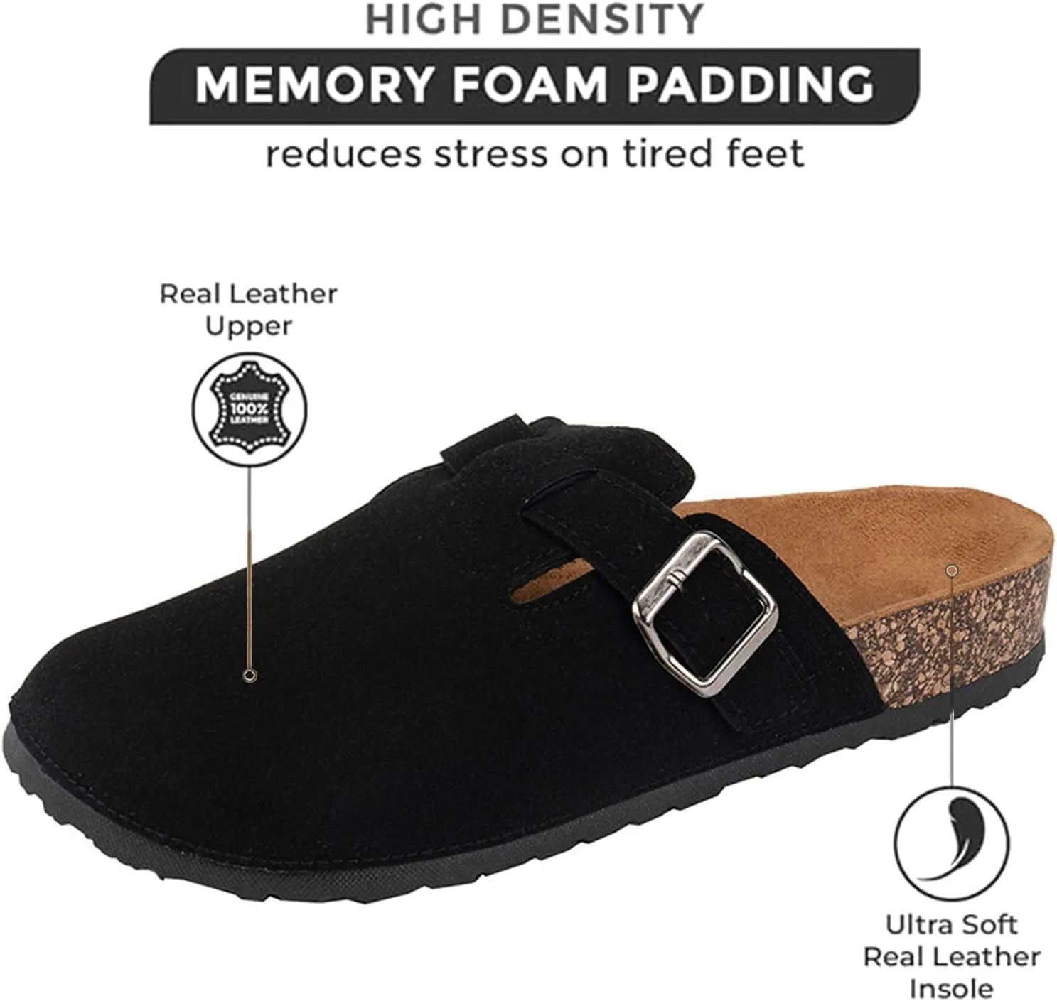 Clogs for Women Platform Suede Soft Clogs Classic Cork Clog Antislip Slippers Waterproof Mules House Sandals Buckle
