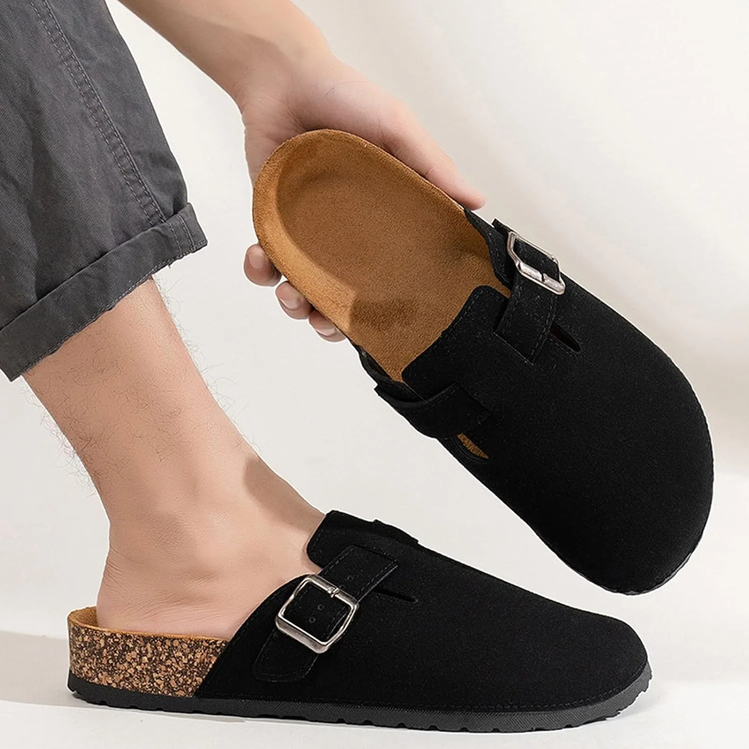 Clogs for Women Platform Suede Soft Clogs Classic Cork Clog Antislip Slippers Waterproof Mules House Sandals Buckle