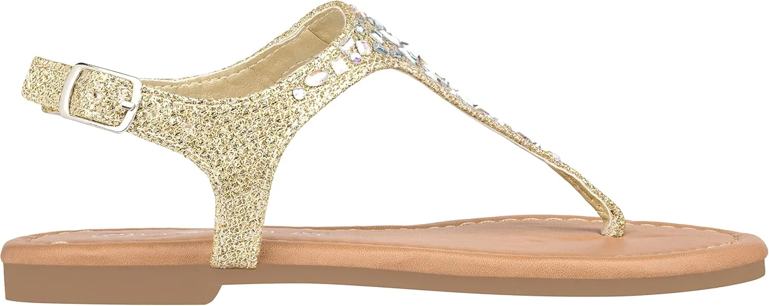 CLOVERLAY Girls Sandals Kids Gladiator Strappy Rhinestone Glitter Flat Sandals