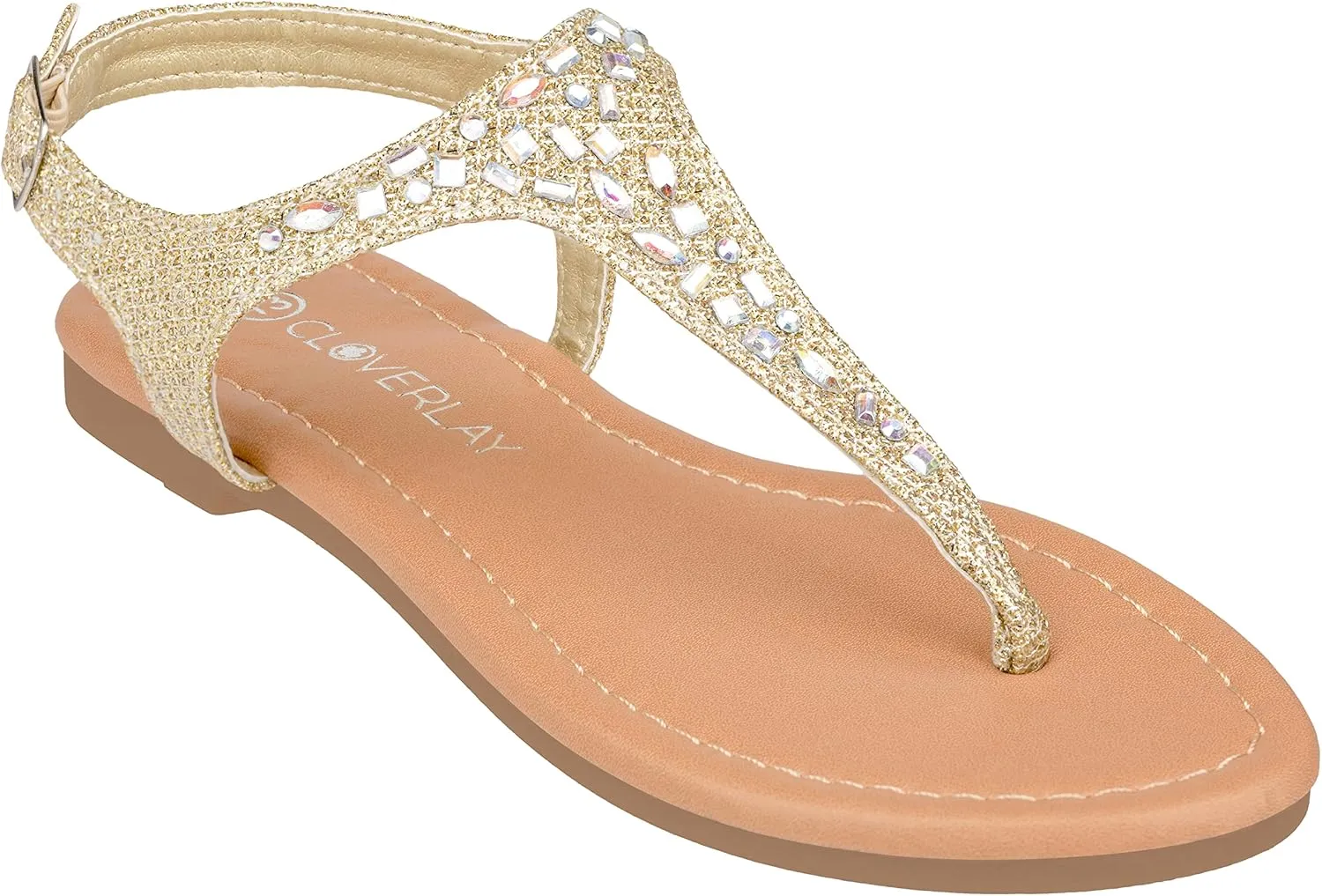 CLOVERLAY Girls Sandals Kids Gladiator Strappy Rhinestone Glitter Flat Sandals