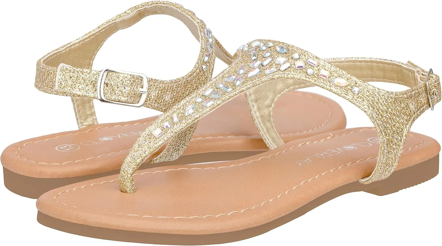 CLOVERLAY Girls Sandals Kids Gladiator Strappy Rhinestone Glitter Flat Sandals