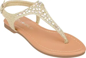 CLOVERLAY Girls Sandals Kids Gladiator Strappy Rhinestone Glitter Flat Sandals