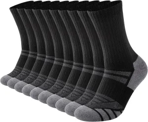 COOPLUS Mens Performance Crew Socks, Heavy Cushion Athletic Durable Work Socks for Men (5 Pairs)