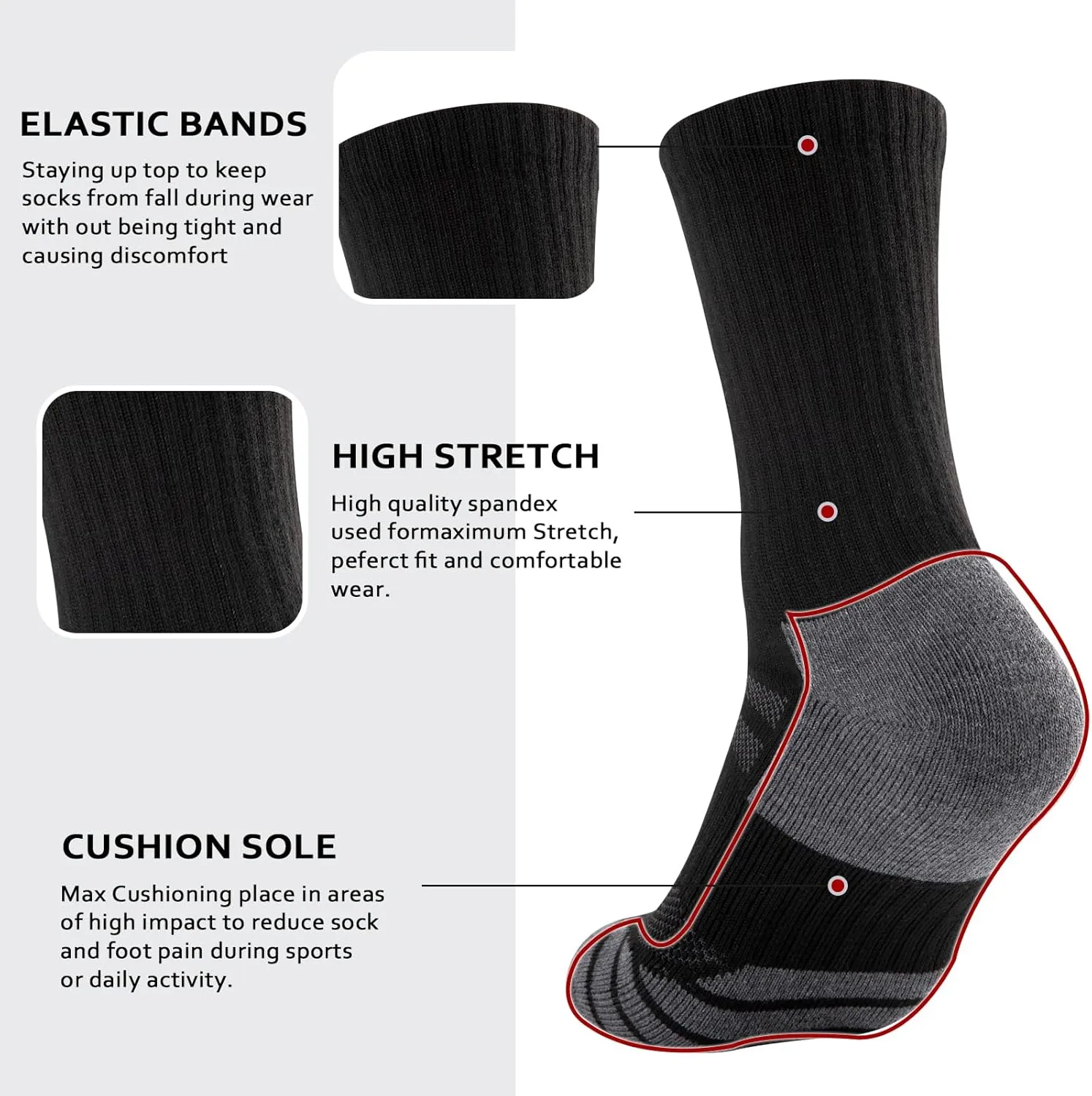 COOPLUS Mens Performance Crew Socks, Heavy Cushion Athletic Durable Work Socks for Men (5 Pairs)