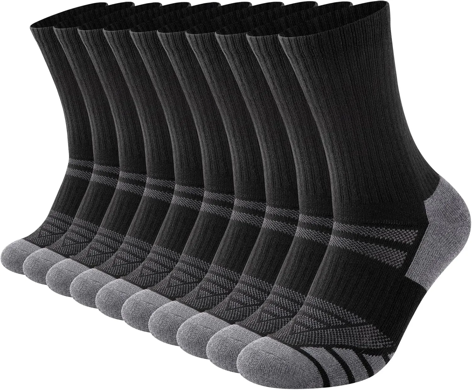 COOPLUS Mens Performance Crew Socks, Heavy Cushion Athletic Durable Work Socks for Men (5 Pairs)
