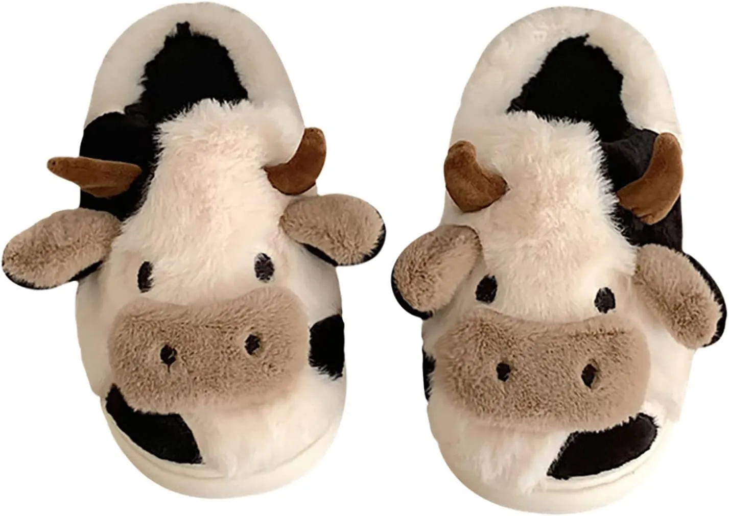 Cow Slides Slippers Unisex Adult Sandals Winter Indoor Outdoor Slippers，Cartoon Fluffy Cotton Non-Slip Slippers Cute Soft Plush Sandals