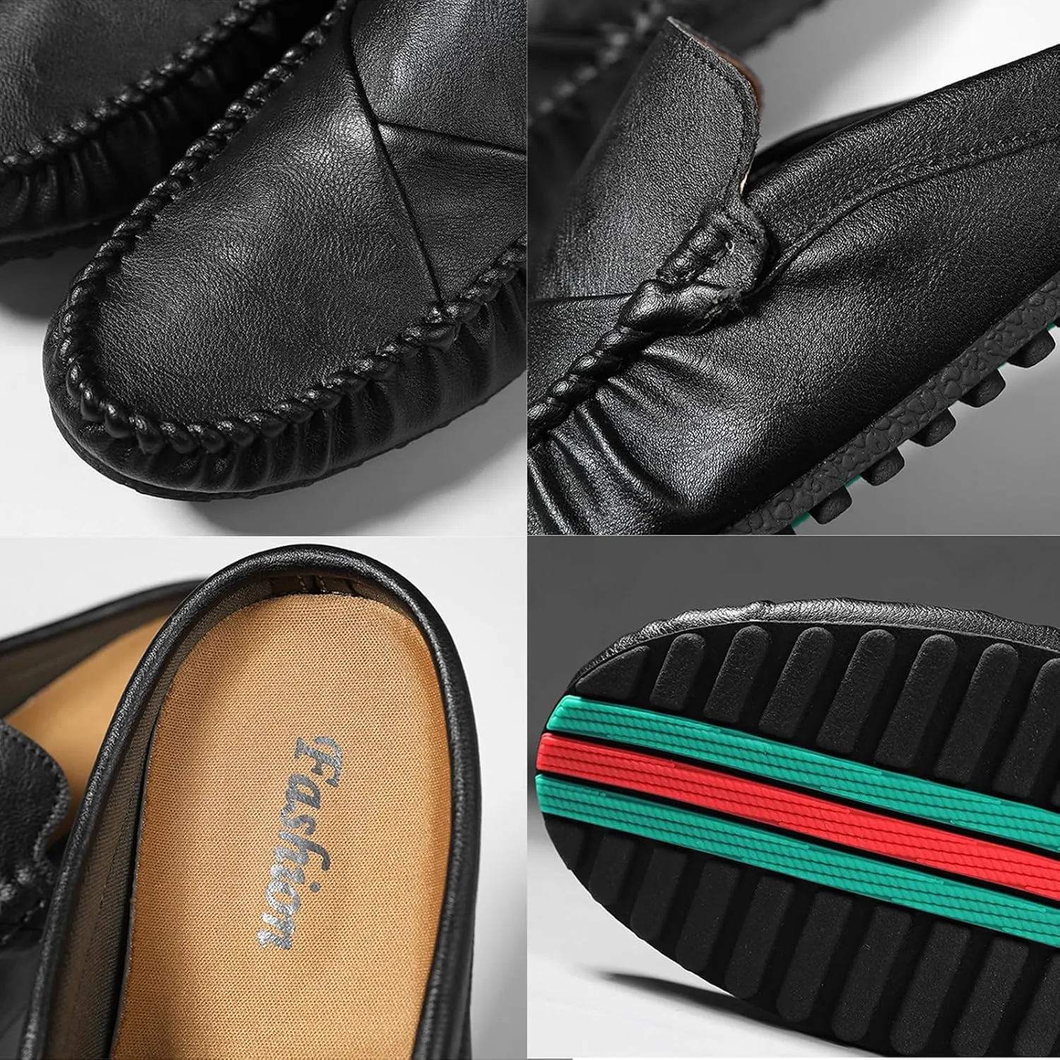 Crepuscute Men's Leather Causal Mules Lightweight Comfortable Slip On Casual Loafers Outdoor Fashion Business Dress Moccasins Driving Shoes