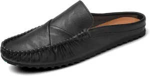 Crepuscute Men's Leather Causal Mules Lightweight Comfortable Slip On Casual Loafers Outdoor Fashion Business Dress Moccasins Driving Shoes